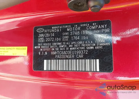 2014 Hyundai Veloster Base W/Black z USA, uszkodzony, nr VIN KMHTC6AD3EU199372